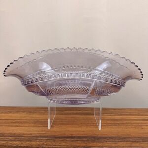 Antique EAPG Lavender Pressed Glass Oval  Scalloped Ruffled Edge Manganese Glow